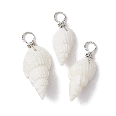 Natural Trumpet Shell Pendants PALLOY-JF02682-02-1