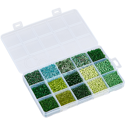 15 Styles Glass Seed & Bugle Beads SEED-PA0001-14C-1