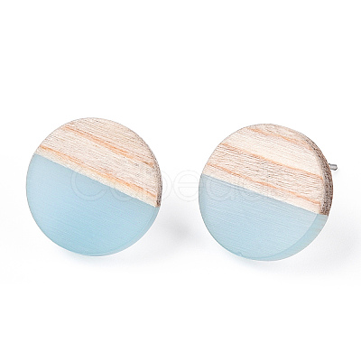 Transparent Resin & Wood Stud Earrings EJEW-N017-003A-D01-1