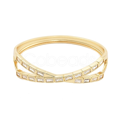 Rack Plating Brass Micro Pave Clear Cubic Zirconia Hinged Bangles for Women BJEW-G730-03G-1