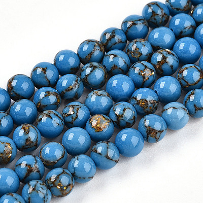 Synthetic Gold Line Turquoise Beads Strands G-A255-A03-04A-1