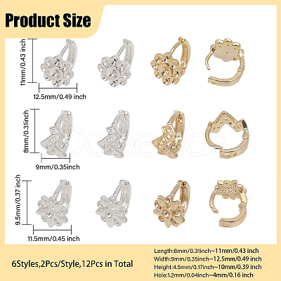 12Pcs 6 Style Brass Hoop Earring Findings KK-CA0002-45-1