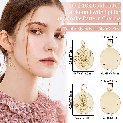 10Pcs 2 Style Rack Plating Brass Cler Cubic Zirconia Pendants KK-BBC0004-60-1