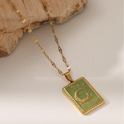304 Stainless Steel Enamel Moon Tarot Card Pendant Dapped Chain Necklaces for Women WGFB52B-02-1