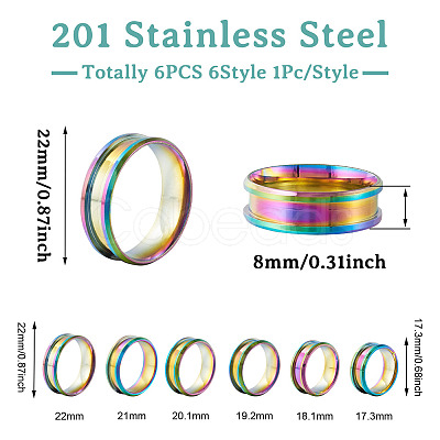 6Pcs 6 Style 201 Stainless Steel Engravable Grooved Finger Rings Set for Women RJEW-YS0001-02-1