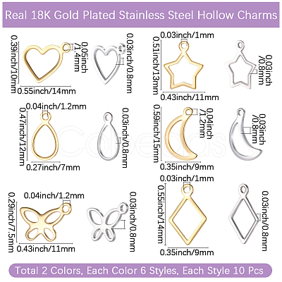 120Pcs 12 Styles 304 Stainless Steel Charms STAS-BBC0009-52-1