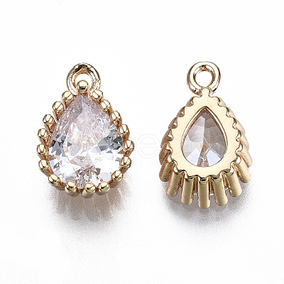 Brass Clear Cubic Zirconia Charms KK-S359-129-B01-RS-1
