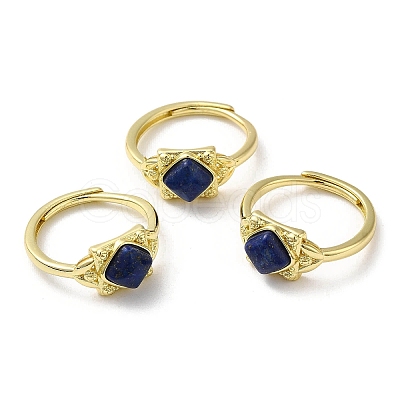 Adjustable Natural Mixed Gemstone Rhombus Finger Rings RJEW-M155-08G-1