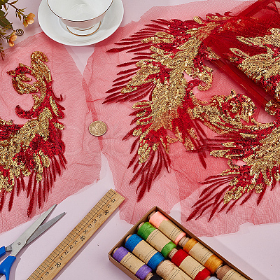 4Pcs 2 Style Polyester Embroidery Sew on Appliques PATC-MA0001-33B-1