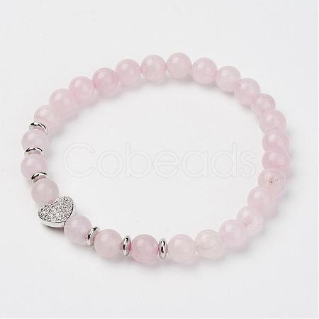 Natural Rose Quartz Stretch Bracelets BJEW-JB02818-1