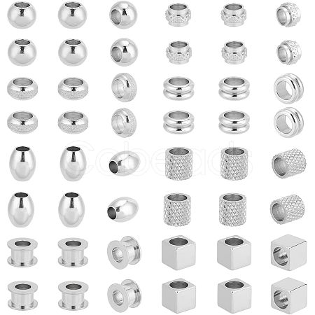 Unicraftale 48Pcs 8 Style 304 & 201 & 303 Stainless Steel European Beads STAS-UN0040-02-1