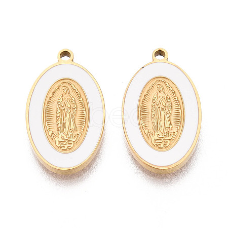 Religion 304 Stainless Steel & Enamel Oval Pendants STAS-T073-14G-1