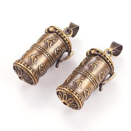 Brass Prayer Box Pendants KK-K176-16AB-1