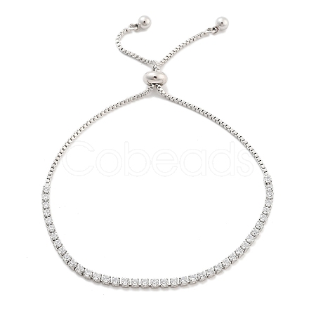 Brass Pave Clear Cubic Zirconia Flat Round Box Chain Slider Bracelets BJEW-YWC0002-12A-P-1