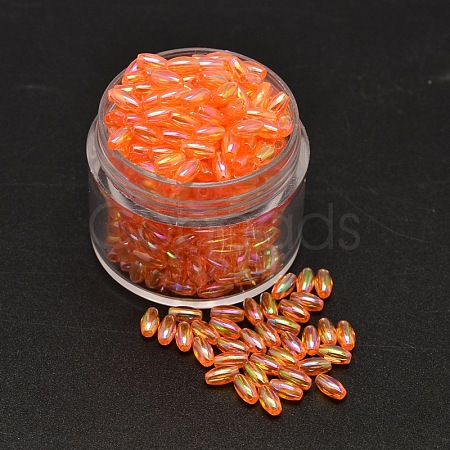 AB Color Plated Rice Electroplated Eco-Friendly Transparent Acrylic Beads PACR-I002-16-1