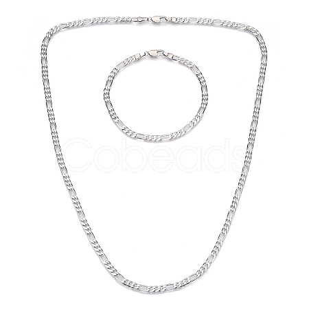 Brass Figaro Chain Necklaces and Bracelets Sets SJEW-N0039-01P-1