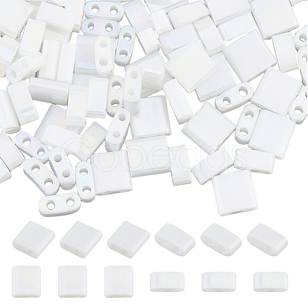 300Pcs 2 Styles 2-Hole Opaque Colours Glass Seed Beads SEED-HS0001-06B-1