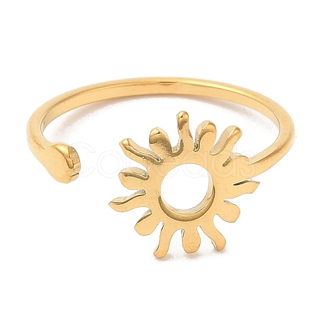Ion Plating(IP) 304 Stainless Steel Sun Open Cuff Ring for Women RJEW-M149-05G-1