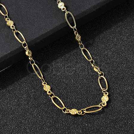 304 Stainless Steel Flower Link Chain Necklaces for Women NJEW-A046-02C-G-1