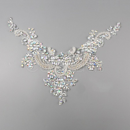 Hand Sewing Flower Pattern Rhinestone Costume Appliques PATC-WH0009-08A-1