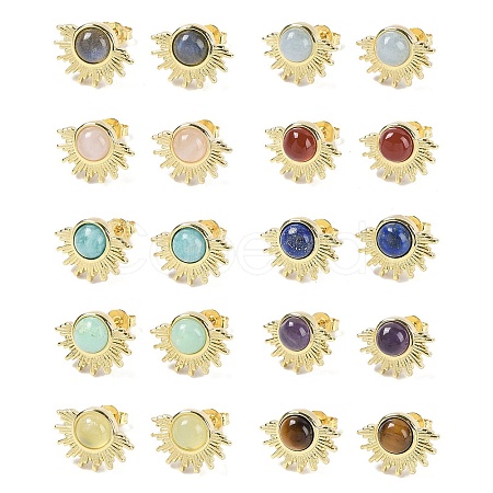 Natural Mixed Stone Stud Earrings EJEW-K288-01G-1