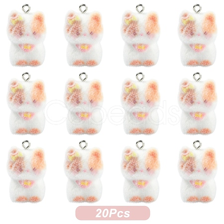 Cat Shape Flocky Opaque Resin Pendants RESI-YWC0002-04D-1