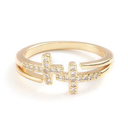 Adjustable Brass Micro Pave Clear Cubic Zirconia Cuff Rings RJEW-F101-18G-1