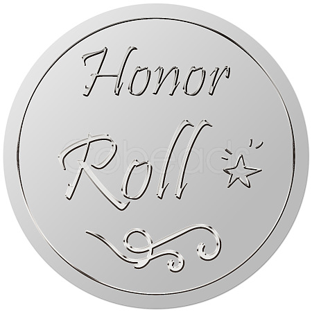 Round Plastic Silver Foil Embossed Picture Stickers DIY-WH20008-004-1