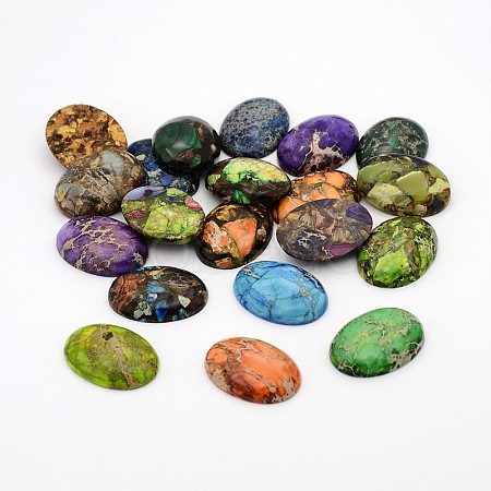 Dyed Natural Regalite/Imperial Jasper/Sea Sediment Jasper Oval Dome Flatback Gemstone Cabochons G-E252-34-30x22mm-1