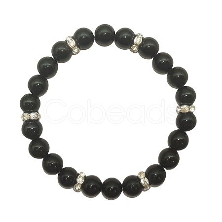 Natural Obsidian Round Beaded Stretch Bracelets for Women Men IS6879-6-1
