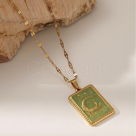 304 Stainless Steel Enamel Moon Tarot Card Pendant Dapped Chain Necklaces for Women WGFB52B-02-1