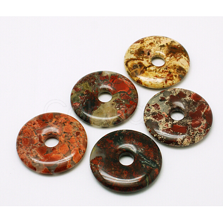 Donut/Pi Disc Natural Gemstone Pendants G-L234-30mm-03-1