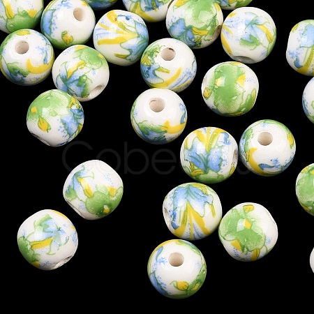 Floral Printed Porcelain Beads PORC-Q199-8mm-10-1