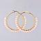 Beaded Hoop Earrings, with Natural Rose Quartz Beads, Golden Plated 304 Stainless Steel Hoop Earrings, 50mm, Pin: 0.6x1mm