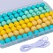 80Pcs 4 Style Round Silicone Focal Beads, Chewing Beads For Teethers, DIY Nursing Necklaces Making, with 2M Core Spun Elastic Cord, Mixed Color, 15mm, Hole: 2mm, 20pcs/style