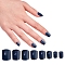 Nail Art Sets, with 24pcs Plastic Nail Tips, 24pcs Double Side Jelly Nail Glue , Prussian Blue, 14.5~23x7~14mm, about 24pcs/set