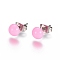 Spray Paint 304 Stainless Steel Stud Earrings, with Earring Backs, Half Round, Pearl Pink, 6x3mm, Pin: 0.8mm