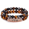 2Pcs 2 Style Dyed & Heated Natural Tiger Eye & Gemstone Stretch Bracelets Set BJEW-SW00092-1