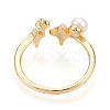 Brass & Natural Pearls Adjustable Open Cuff Rings for Women PEAR-N020-07I-3