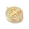 Brass Micro Pave Clear Cubic Zirconia Flat Round Saint Benedict Connector Charms X-KK-R002-29G-2