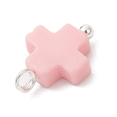 Synthetic Coral Dyed Pink Cross Charms PALLOY-JF04223-02-1