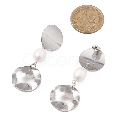 Natural Cultured Freshwater Pearl Flat Round Dangle Stud Earrings EJEW-JE06754-1