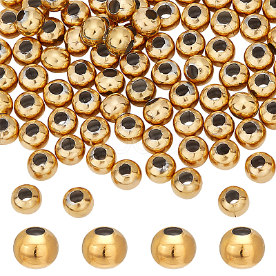 100Pcs Round PVD Vacuum Plating 304 Stainless Steel Beads STAS-DC0010-56B-1