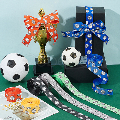 6 Rolls 6 Colors Polyester Volleyball Printed Grosgrain Ribbon OCOR-HY0002-25-1