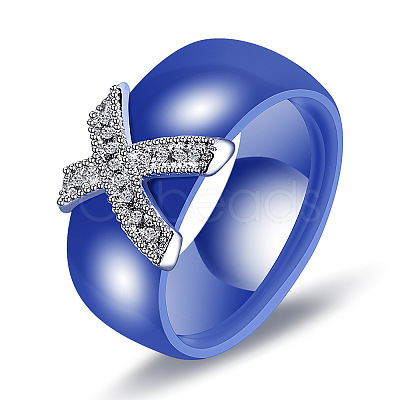 Cross Brass Micro Pave Clear Cubic Zirconia with Porcelain Finger Rings FS-WG0A171-09-1