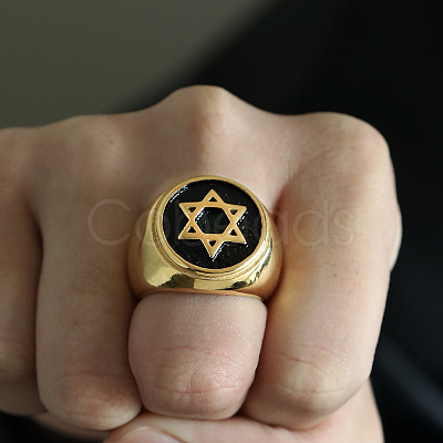 Star of David Pattern 304 Stainless Steel Finger Rings for Men FS-WGD55C6-01-1