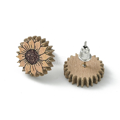Poplar Wood Stud Earrings EJEW-G376-01D-1