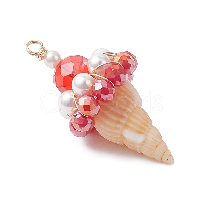 4Pcs 4 Colors Shell & Glass Pendants PALLOY-TA00359-1