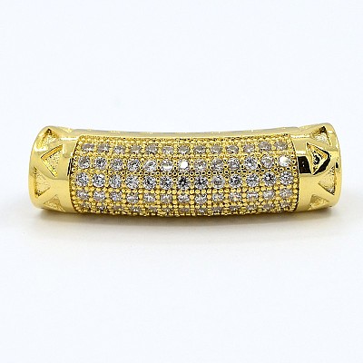 CZ Jewelry Brass Micro Pave Cubic Zirconia Hollow Curved Tube Beads ZIRC-M024-11-1