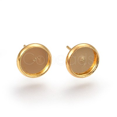 Flat Round 304 Stainless Steel Stud Earring Settings Ion Plating(IP) STAS-I323-8mm-G03-1
